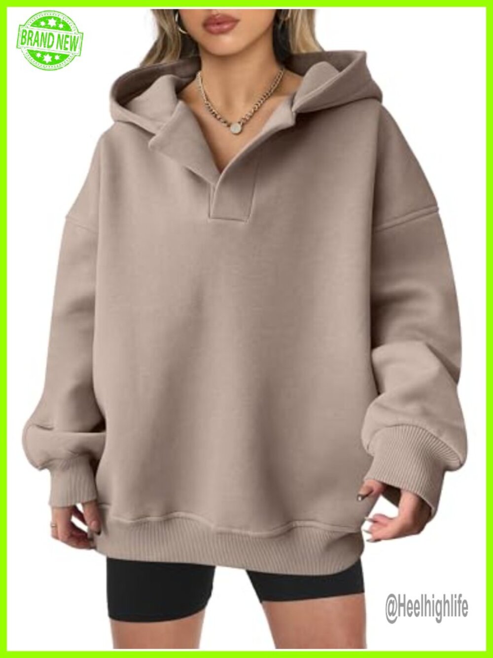 Oversized V Neck Hooded Sweatshirt Pullover Long Sleeve Y2K